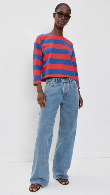 Madewell The Rugby Boatneck Long-Sleeve Tee In Club Cotton Pomegrante eed And Waterfall | Thumbnail 5