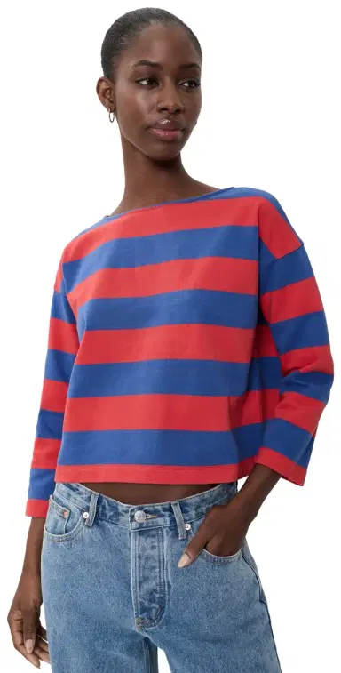 Madewell The Rugby Boatneck Long-Sleeve Tee In Club Cotton Pomegrante eed And Waterfall | Thumbnail 1