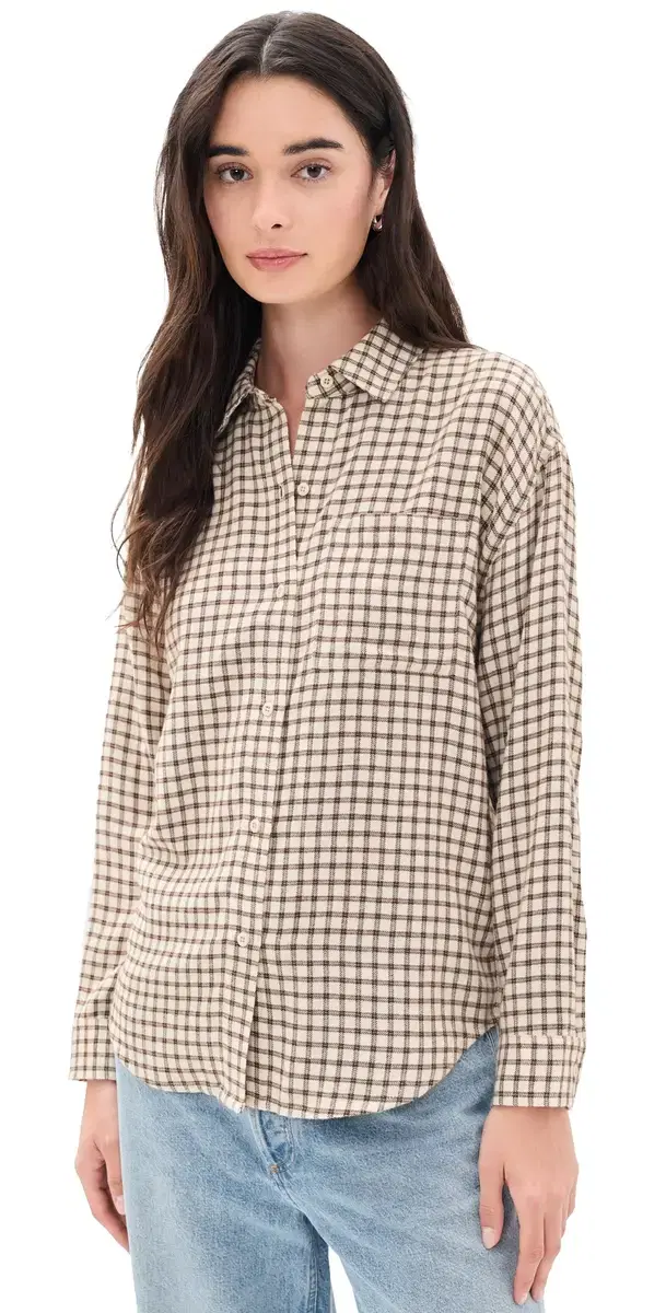 Z Supply River Plaid Button Up Dark Chocolate