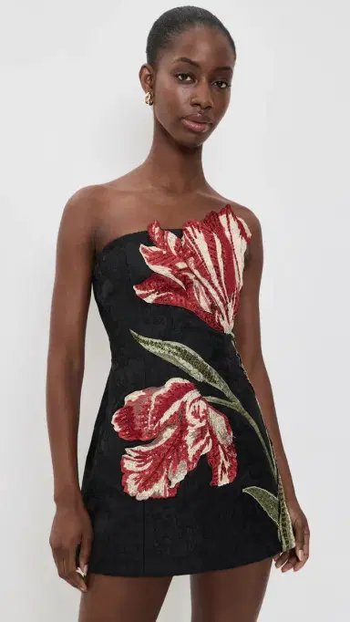 Alice + Olivia Katia Embellished Strapless Lantern Mini Dress Soft Tulip Black 6 | Thumbnail 2 Alice + Olivia Katia Embellished Strapless Lantern Mini Dress Soft Tulip Black 6 | Thumbnail 2