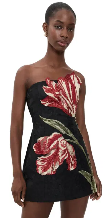 Alice + Olivia Katia Embellished Strapless Lantern Mini Dress Soft Tulip Black 6 | Thumbnail 1 Alice + Olivia Katia Embellished Strapless Lantern Mini Dress Soft Tulip Black 6 | Thumbnail 1
