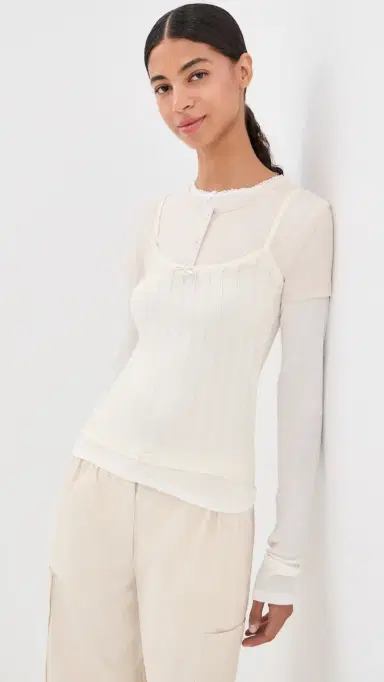 Acne Studios Long Sleeve Layered T-Shirt White/Off White | Thumbnail 2
