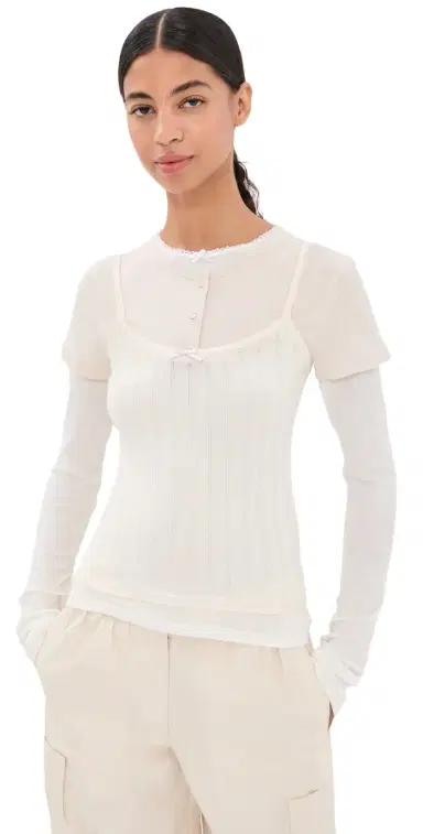 Acne Studios Long Sleeve Layered T-Shirt White/Off White | Thumbnail 1