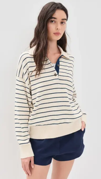 White + Warren Cotton triped Polo /Navy tripe | Thumbnail 2 White + Warren Cotton triped Polo /Navy tripe | Thumbnail 2