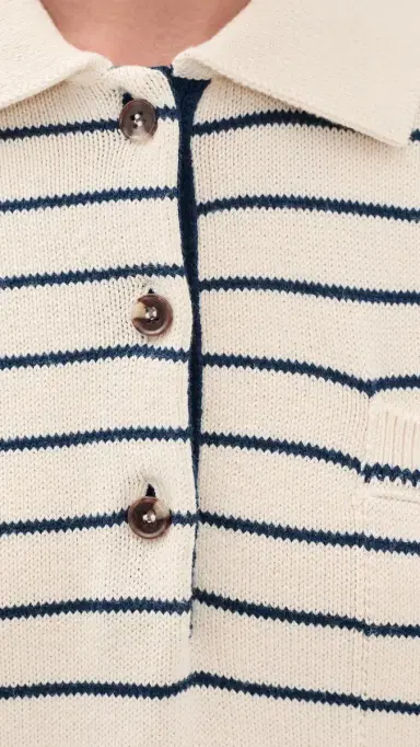 White + Warren Cotton triped Polo /Navy tripe | Thumbnail 6 White + Warren Cotton triped Polo /Navy tripe | Thumbnail 6