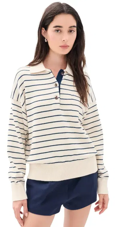 White + Warren Cotton triped Polo /Navy tripe | Thumbnail 1 White + Warren Cotton triped Polo /Navy tripe | Thumbnail 1