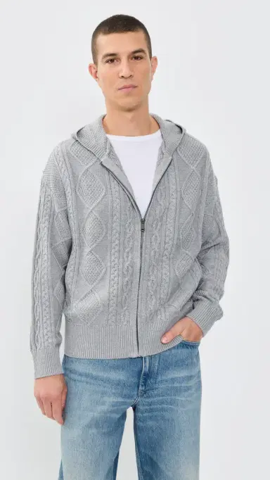 Asher Liam Cable Knit Zip-Up Cardigan Heather Grey S | Thumbnail 2