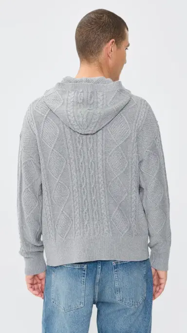 Asher Liam Cable Knit Zip-Up Cardigan Heather Grey S | Thumbnail 3
