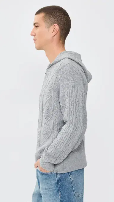 Asher Liam Cable Knit Zip-Up Cardigan Heather Grey S | Thumbnail 4