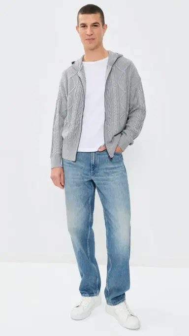 Asher Liam Cable Knit Zip-Up Cardigan Heather Grey S | Thumbnail 5