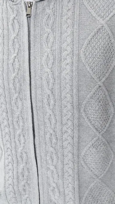Asher Liam Cable Knit Zip-Up Cardigan Heather Grey S | Thumbnail 6
