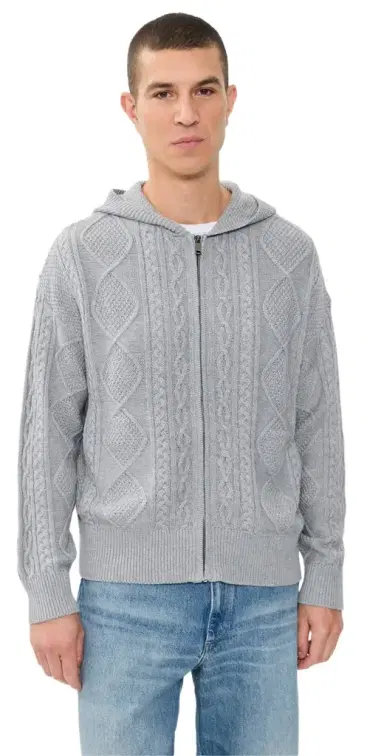 Asher Liam Cable Knit Zip-Up Cardigan Heather Grey S | Thumbnail 1