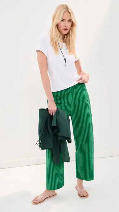 LE BOP Kelsey Cropped Mid Rise Pants Green/Dark Green Stripe M | Thumbnail 5