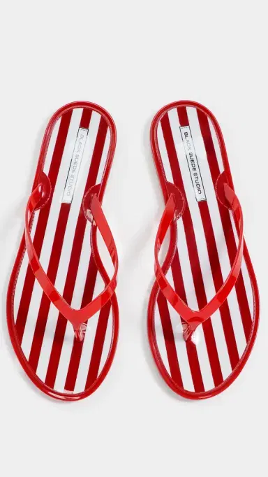 Black Suede Studio Crystal Jelly Flip Flops Red Stripe | Thumbnail 5