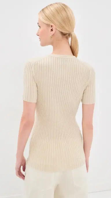 The Elder Statesman Superlight Ellie Rib Knit Cashmere Tee Natural | Thumbnail 3