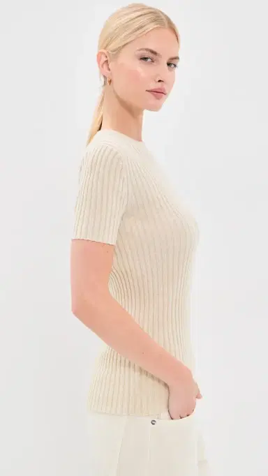 The Elder Statesman Superlight Ellie Rib Knit Cashmere Tee Natural | Thumbnail 4