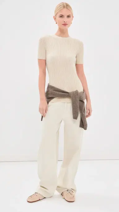 The Elder Statesman Superlight Ellie Rib Knit Cashmere Tee Natural | Thumbnail 5