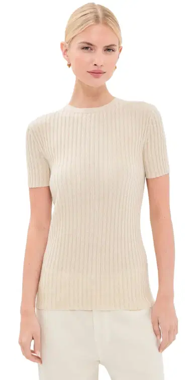 The Elder Statesman Superlight Ellie Rib Knit Cashmere Tee Natural | Thumbnail 1