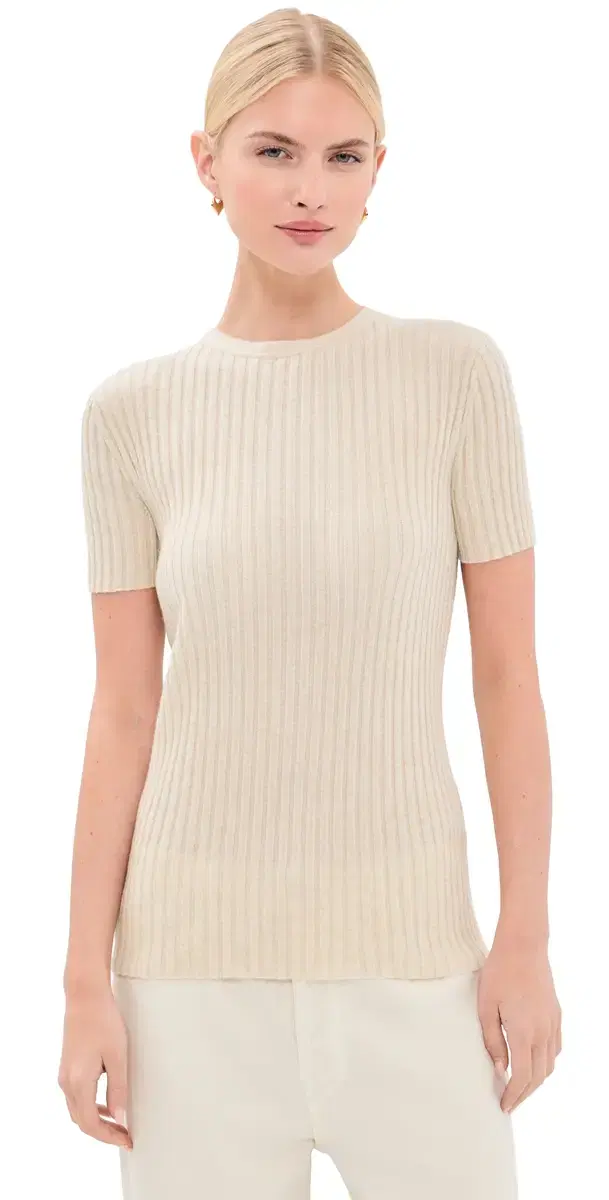 The Elder Statesman uperlight Ellie Rib Knit Cashmere Tee Natural