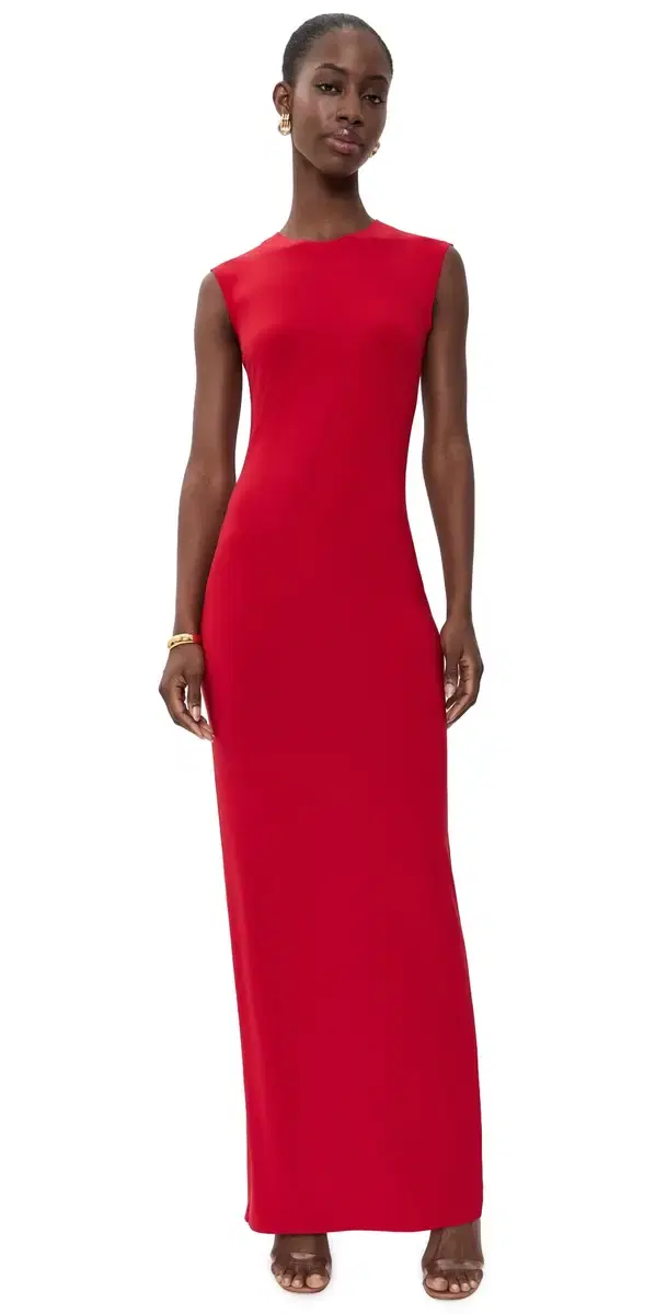 Norma Kamali Sleeveless Maxi Dress Tiger Red