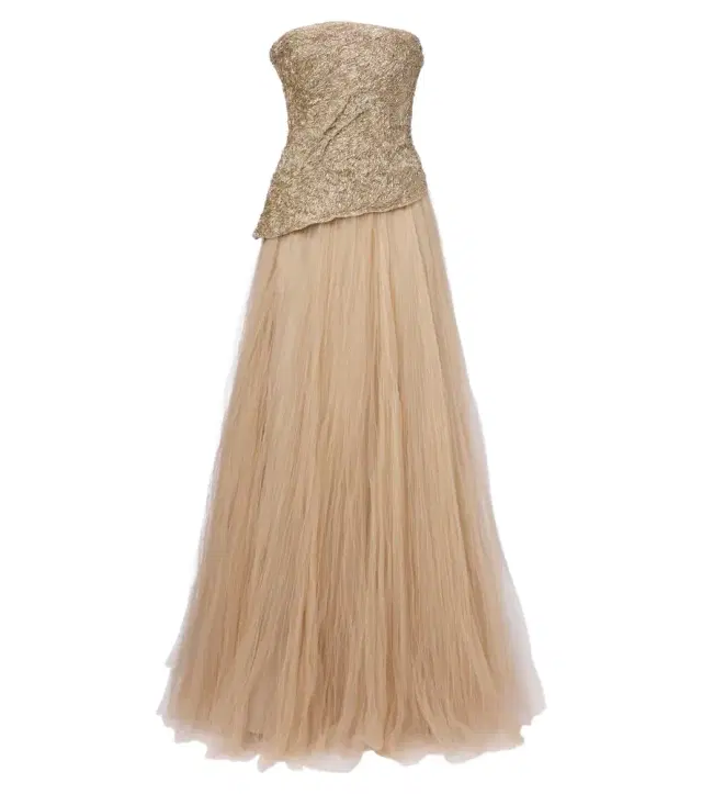 Marmar Halim Embroidered pleated tulle gown