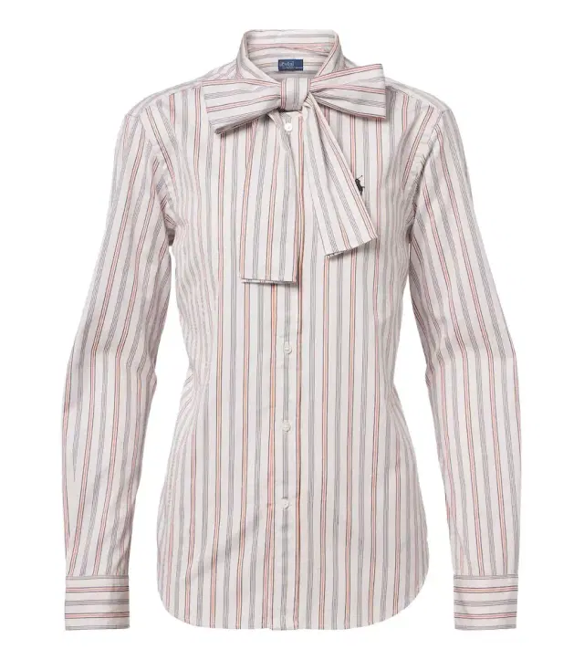Bow-detail striped cotton poplin shirt