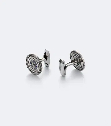 Sydney Evan 14kt white gold embellished cufflinks with diamonds and sapphires | Thumbnail 2