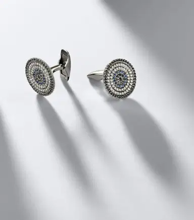 Sydney Evan 14kt white gold embellished cufflinks with diamonds and sapphires | Thumbnail 3