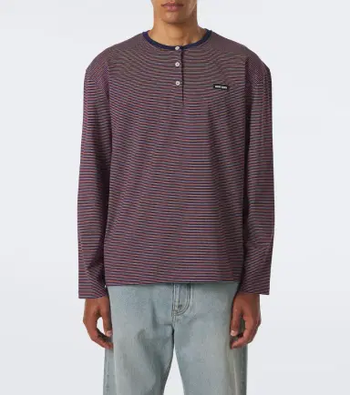 Miu Miu Striped cotton jersey Henley shirt | Thumbnail 2