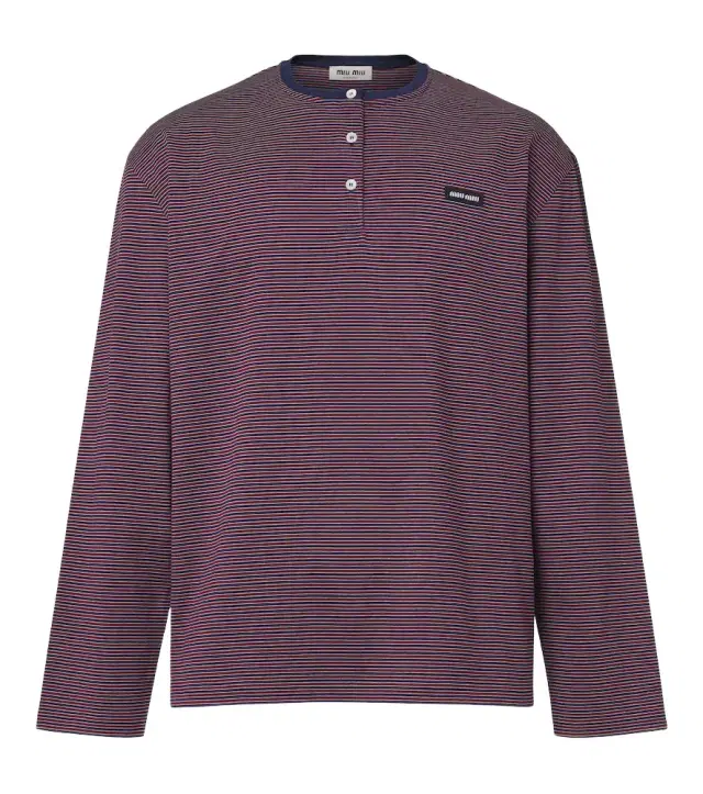 Miu Miu Striped cotton jersey Henley shirt