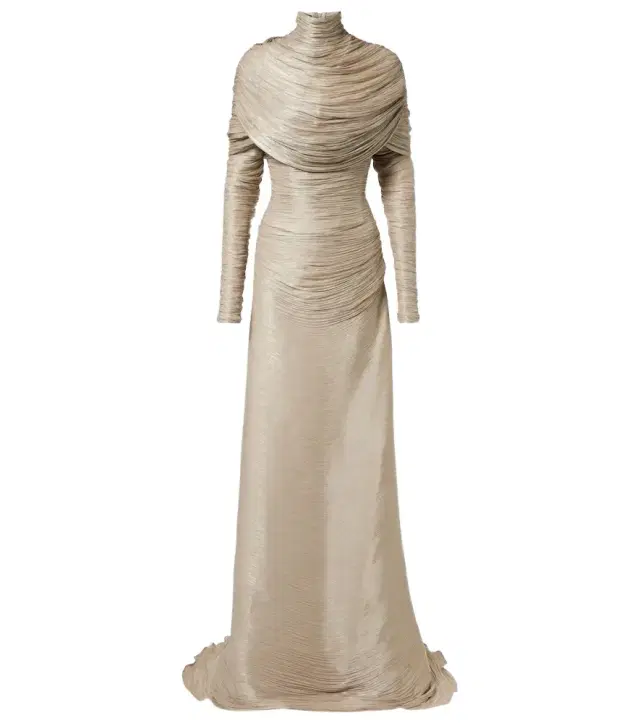Marmar Halim Pleated taffeta turtleneck gown