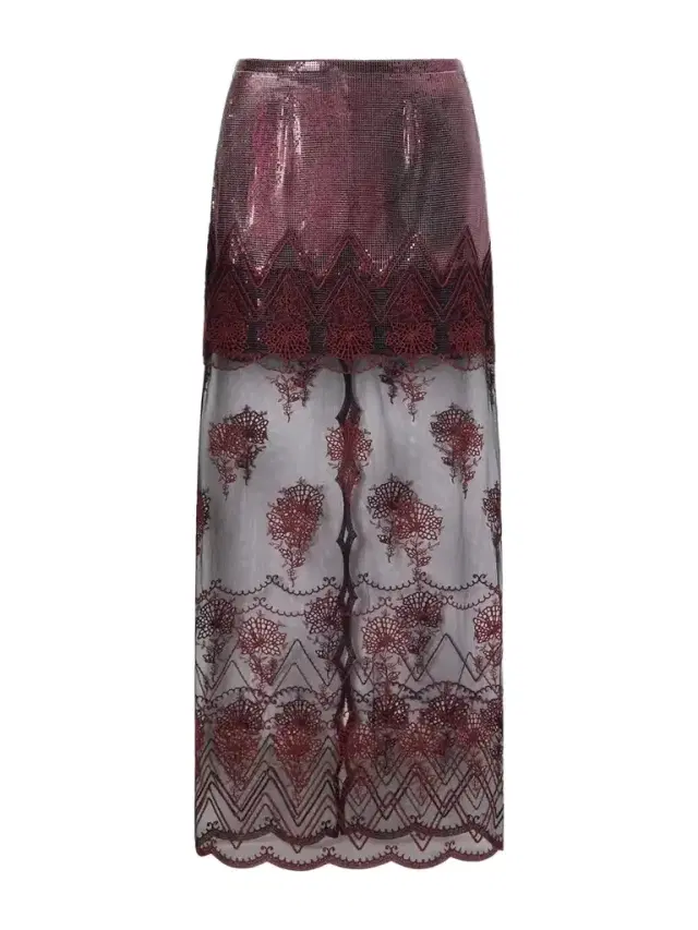 Rabanne Layered Embroidered Mesh-trimmed Chainmail Maxi Skirt