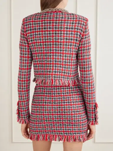 Self-Portrait Embellished Cotton And Wool-blend Bouclé-knit Frayed Jacket | Thumbnail 4 Self-Portrait Embellished Cotton And Wool-blend Bouclé-knit Frayed Jacket | Thumbnail 4