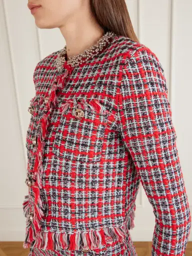 Self-Portrait Embellished Cotton And Wool-blend Bouclé-knit Frayed Jacket | Thumbnail 5 Self-Portrait Embellished Cotton And Wool-blend Bouclé-knit Frayed Jacket | Thumbnail 5