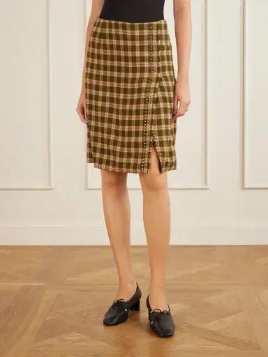 Wales Bonner Cosmic Frayed Studded Checked Flannel Mini Skirt | Thumbnail 3