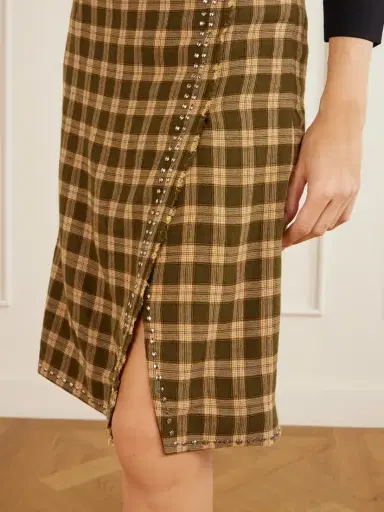 Wales Bonner Cosmic Frayed Studded Checked Flannel Mini Skirt | Thumbnail 5
