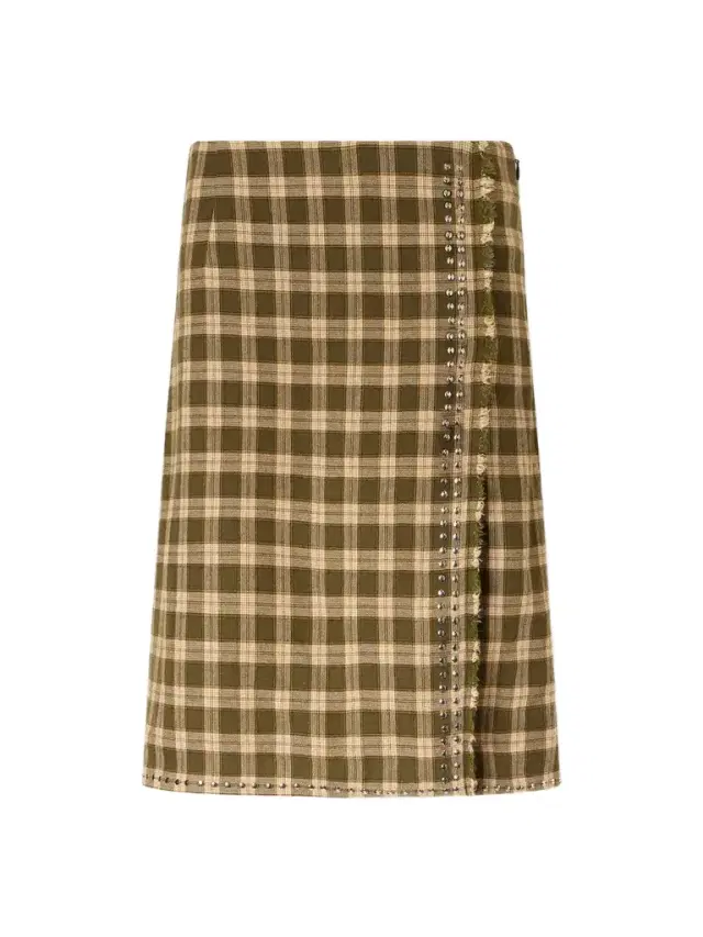 Wales Bonner Cosmic Frayed Studded Checked Flannel Mini Skirt