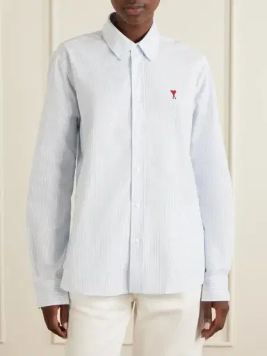AMI PARIS Embroidered Striped Cotton Oxford Shirt | Thumbnail 3