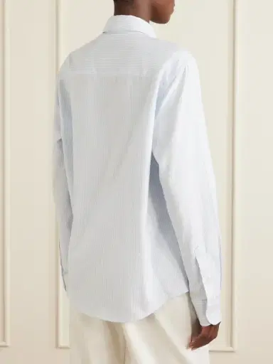 AMI PARIS Embroidered Striped Cotton Oxford Shirt | Thumbnail 4