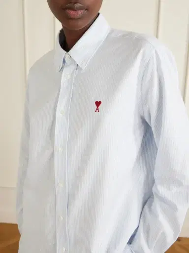 AMI PARIS Embroidered Striped Cotton Oxford Shirt | Thumbnail 5