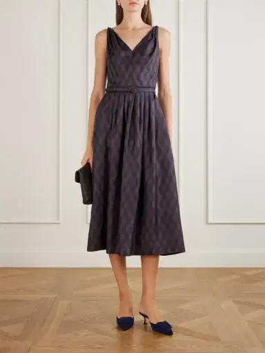 Oscar de la Renta Argyle Silk-twill Midi Dress | Thumbnail 2 Oscar de la Renta Argyle Silk-twill Midi Dress | Thumbnail 2