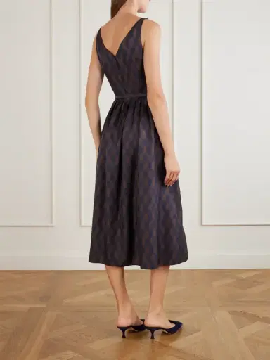 Oscar de la Renta Argyle Silk-twill Midi Dress | Thumbnail 3 Oscar de la Renta Argyle Silk-twill Midi Dress | Thumbnail 3