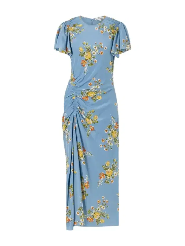 Huntleigh Gathered Floral-print Silk-blend Satin Midi Dress