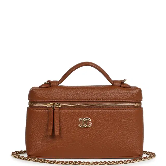 Chanel Chanel "Supple" Top Handle Long Vanity Case with Chain Camel Grained Calfskin Gold Hardware