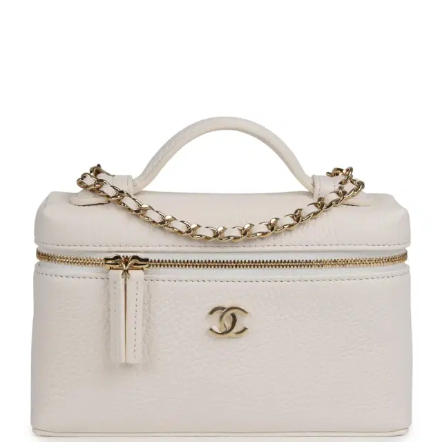Chanel Chanel "Supple" Top Handle Long Vanity Case with Chain White Grained Calfskin Gold Hardware