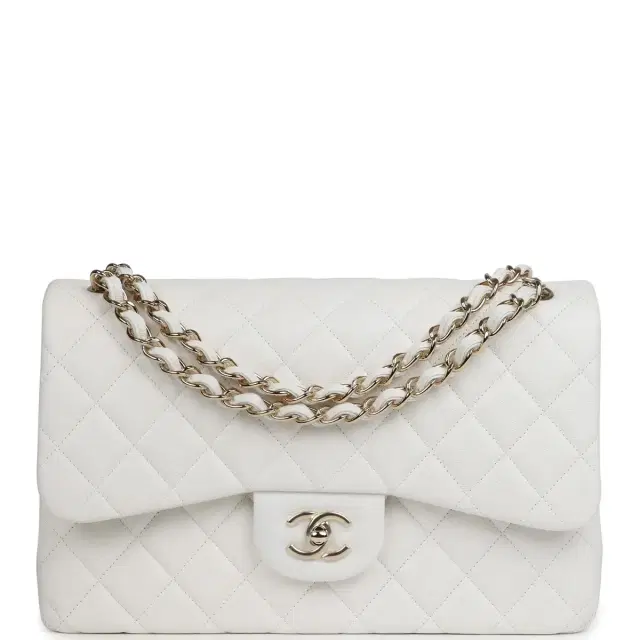 Chanel Jumbo Classic Double Flap White Caviar Light Gold Hardware Chanel Jumbo Classic Double Flap White Caviar Light Gold Hardware