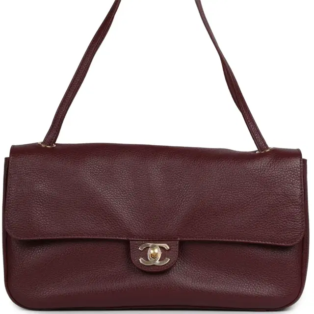 Chanel Chanel Maxi "Souplissimo" Small Flap Bag Burgundy Grained Calfskin Gold Hardware
