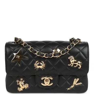 Chanel Chanel Mini Classic "Charms" Rectangular Flap Bag Black Lambskin Gold Hardware | Thumbnail 1