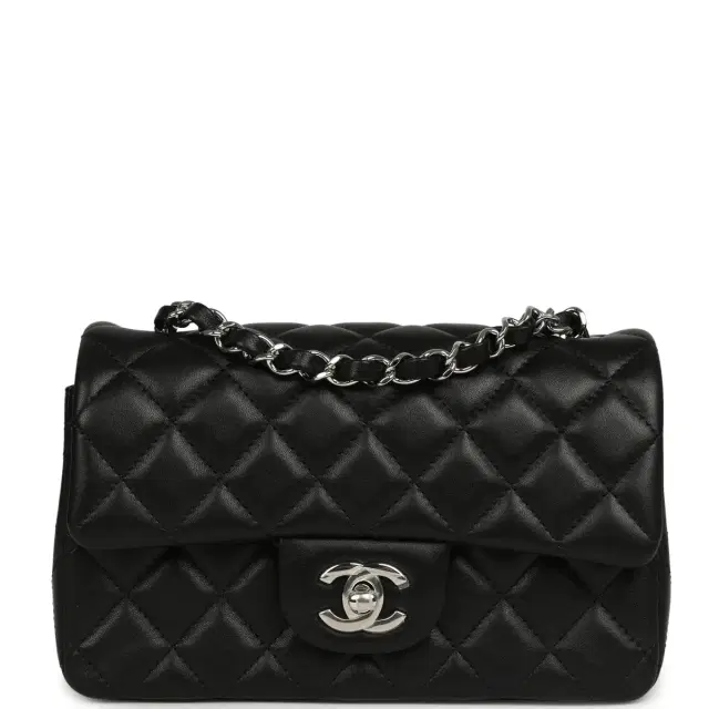 Chanel Mini Classic Rectangular Flap Bag Black Lambskin Silver Hardware