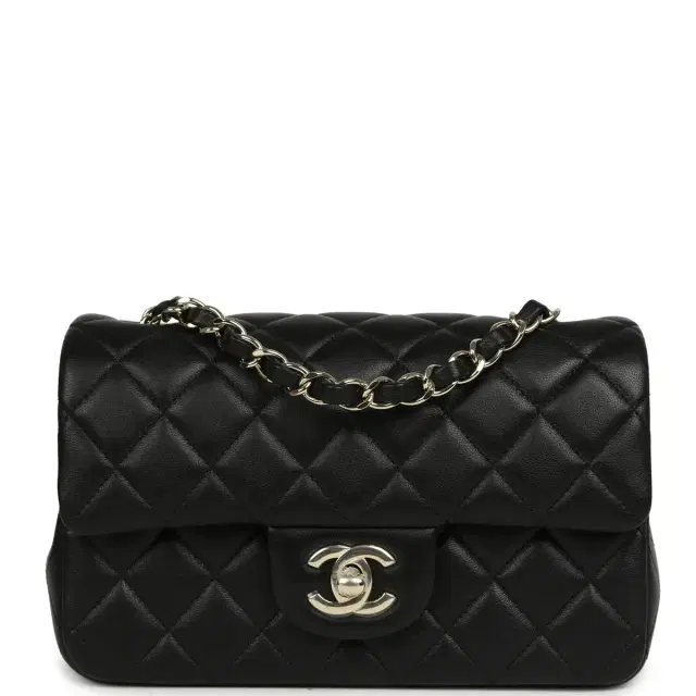 Chanel Mini Classic Rectangular Flap Bag Black Lambskin Silver Hardware